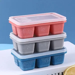 6 Cavity Ice Trays for Freezer Reusable Ice Cube Mold with Lid Space Saving Ice Molds for Cold Beverage Cocktails Whiskey